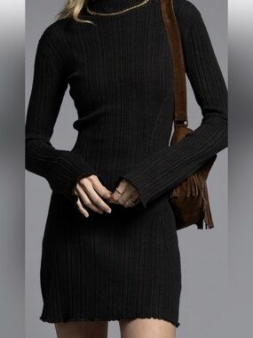 Weekend LA brand Mirren Ribbed Long Sleeve Knit Dress in Black